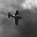 B6N burning after attack on USS Yorktown during Truk Raid 44