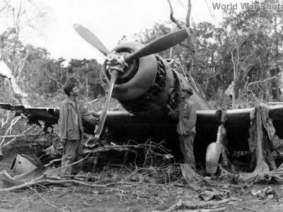 1st Marine Division encounters wrecked Japanese D3A2 1944