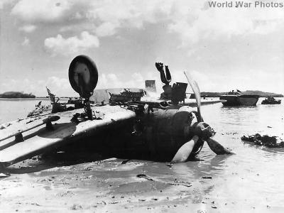 Wreckage of Japanese Type 99 Aichi D3A Val on Beach of Guam