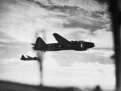 Mitsubishi G4M1 bombers in flight