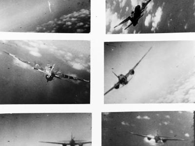 G4M bomber carrying a ohka piloted bomb in gun camera