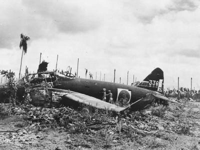 Wreckage of Japanese Mitsubishi G4M1 Betty ‚336’ of the 705 Kokutai June 1943