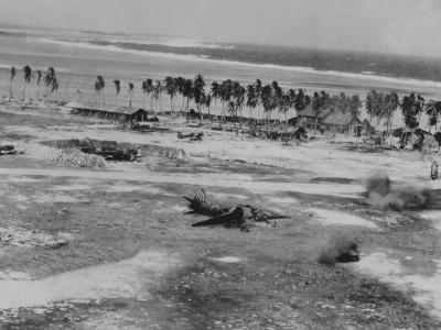 G4M Betty bombers of 3rd Chutai, 752 Kokutai under attack. Roi Kwajalein February 1944