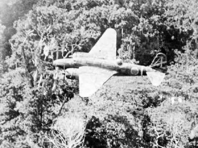 Mitsubishi Ki-21 „Sally” of the 14 Sentai in flight over jungle