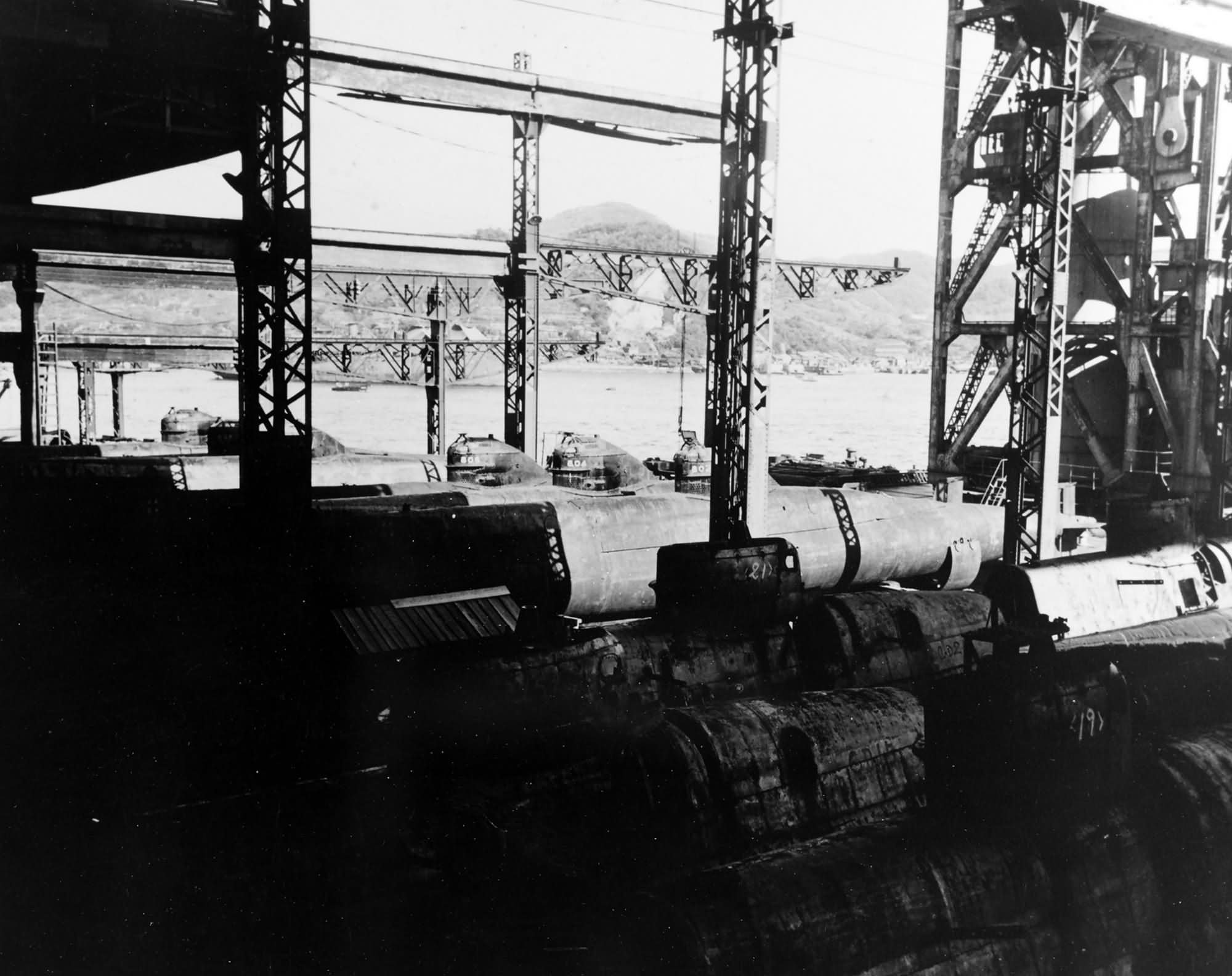 Type D in an assembly shed at the Mitsubishi shipyard Nagasaki Sept 1945 2