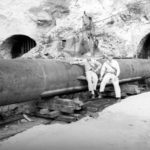 Kairyu Type submarine outside its cave hideaway in a Japanese coastal hillside Sept 1945
