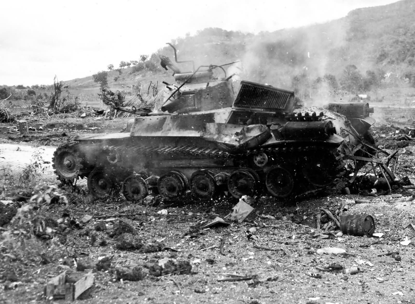 Type 97 Chi Ha tank Japanese 9th Tank Regiment Burning Saipan 1944