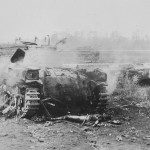 The charred remnants of a Japanese Type 97 Chi-Ha Tank