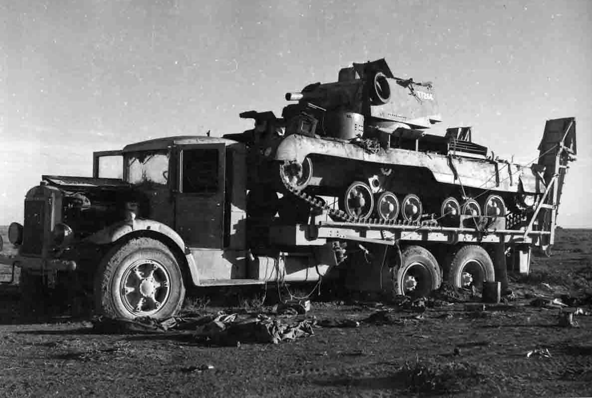 Mack EXBX 18-ton 6×4 tank transporter with Cruiser Mk I CS, A9, North Africa