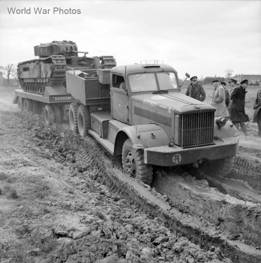Churchill Mk II on heavy tank transporter M19