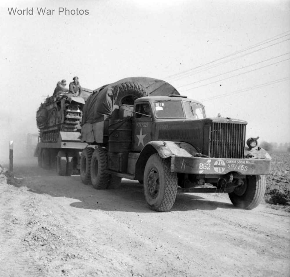 M19 Tank Transporter carrying a Churchill