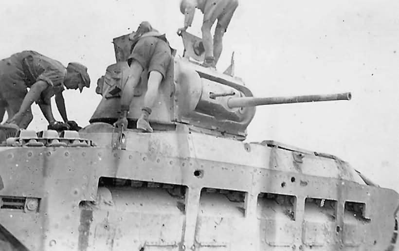 German Afrika Korps Troops with Destroyed British Matilda Mk II Tank
