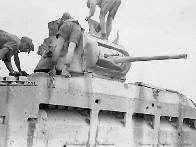 German Afrika Korps Troops with Destroyed British Matilda Mk II Tank