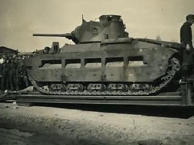 Infantry Tank Mk.II (A12) Matilda II on German low loader trailer