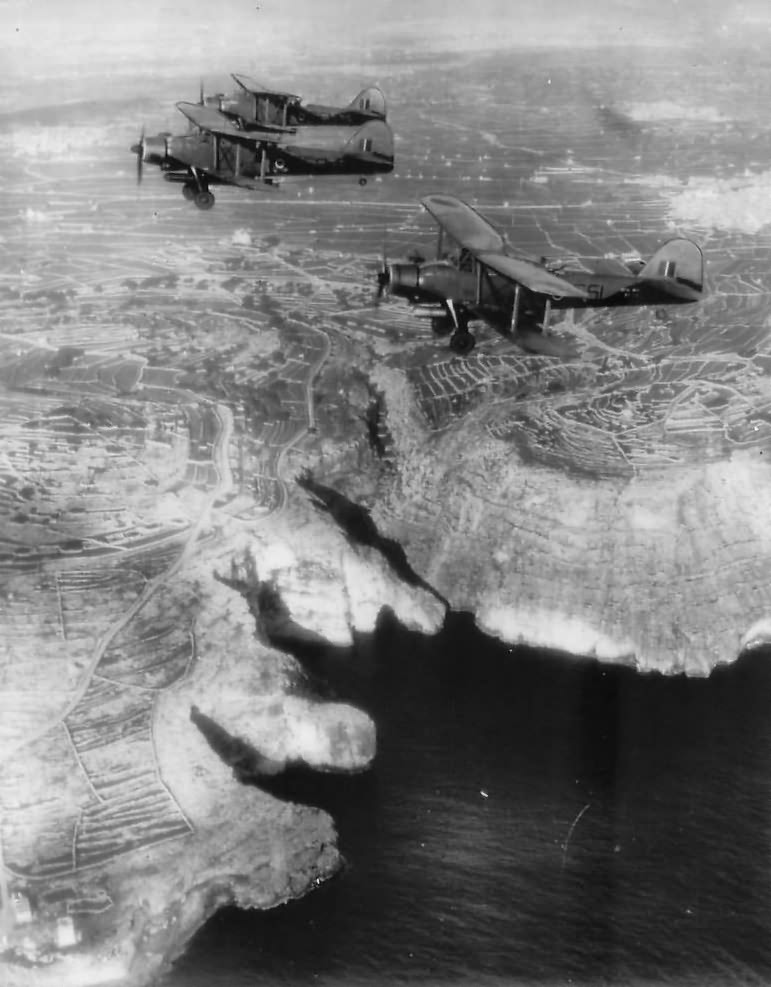 Albacore torpedo bombers of 821 Squadron over Malta in 1943