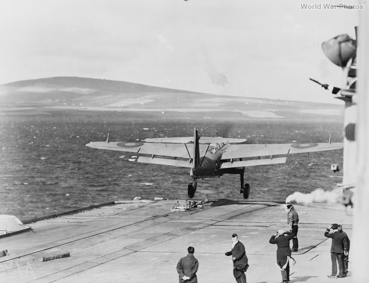 Fairey Barracuda take off from HMS Victorious