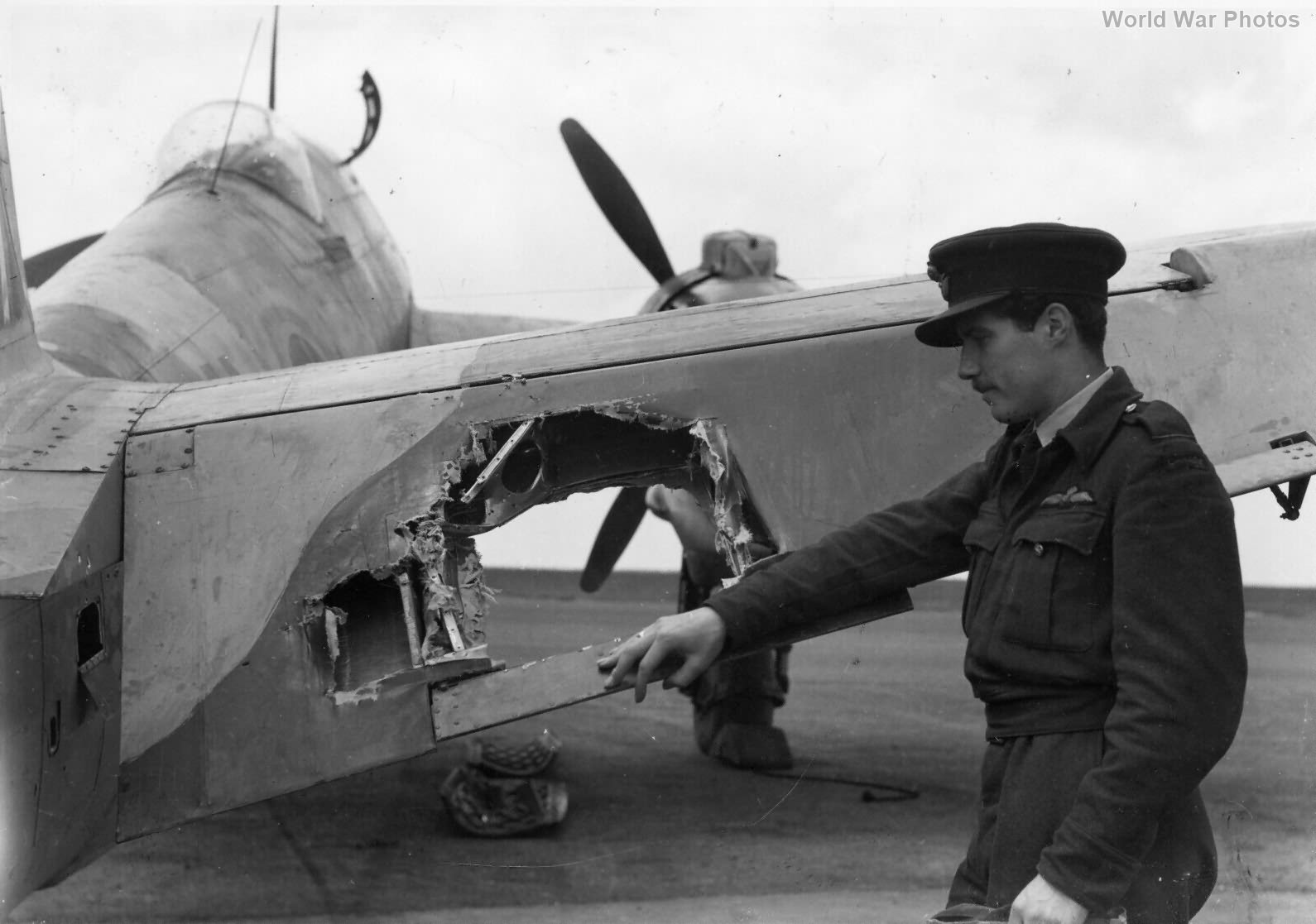 Beaufighter tail damaged by Flak