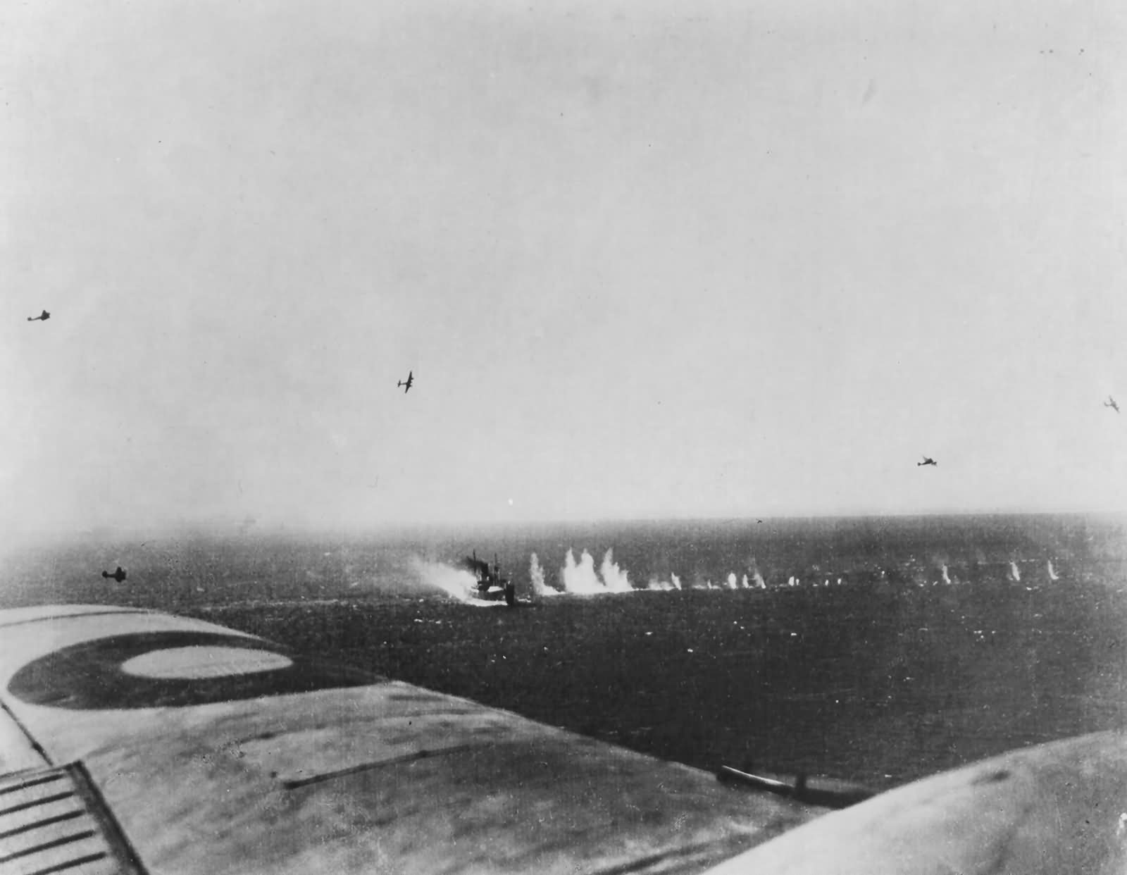 Beaufighters of the First Tactical Air Force attacking ship