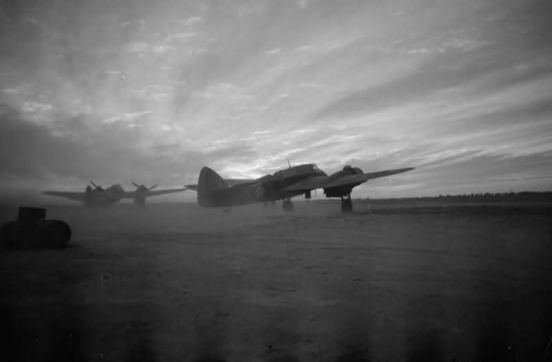Bristol Beaufighter Mk VIF of No 89 Squadron RAF running up its engines at Castel Benito Libya 1943