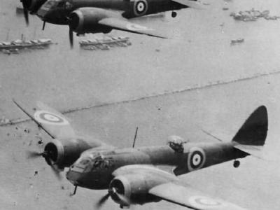 Blenheims over Singapore Harbor 1940