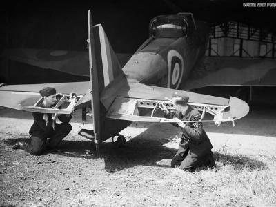 Damaged Defiant of No. 264 Squadron RAF