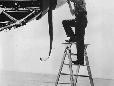 RAF mechanic removes twisted prop