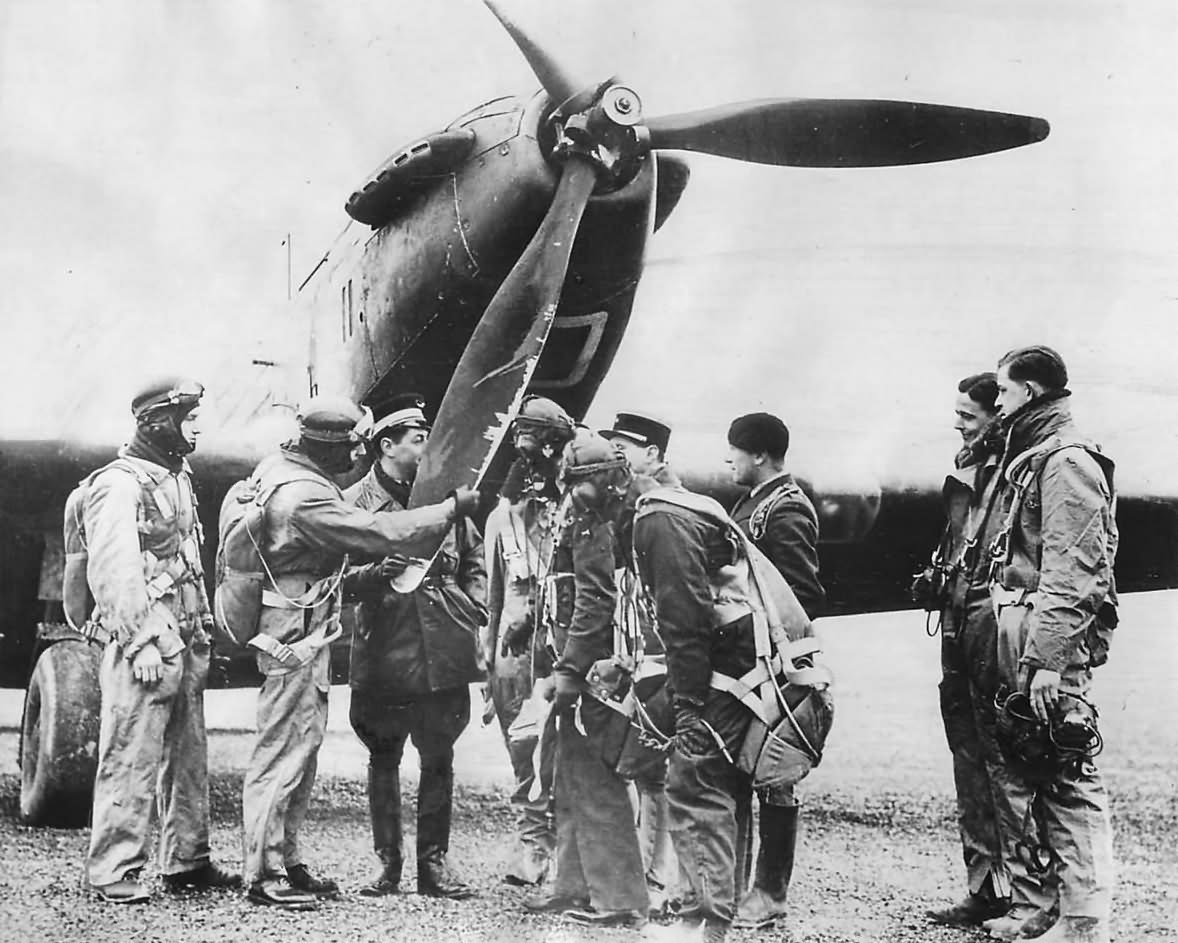 French and British Airmen Hold Conference by Fairey Battle Bomber
