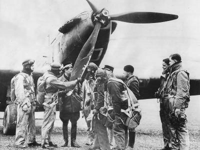 French and British Airmen Hold Conference by Fairey Battle Bomber
