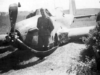 German soldier posing beside a Fairey Battle 1940