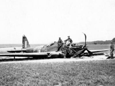 German soldiers inspect wrecked Fairey Battle L5190 PH-P of No. 12 Squadron RAF