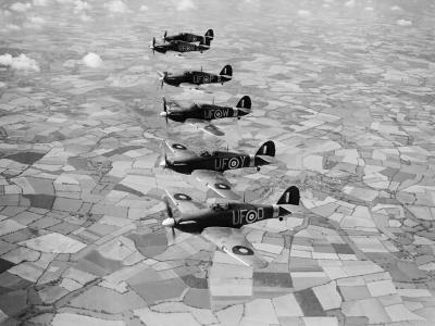 6 Hurricane Mk IIB of B Flight No 601 Squadron RAF based at Duxford