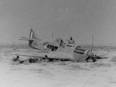 Afrika Korps soldiers with shot down Hurricane