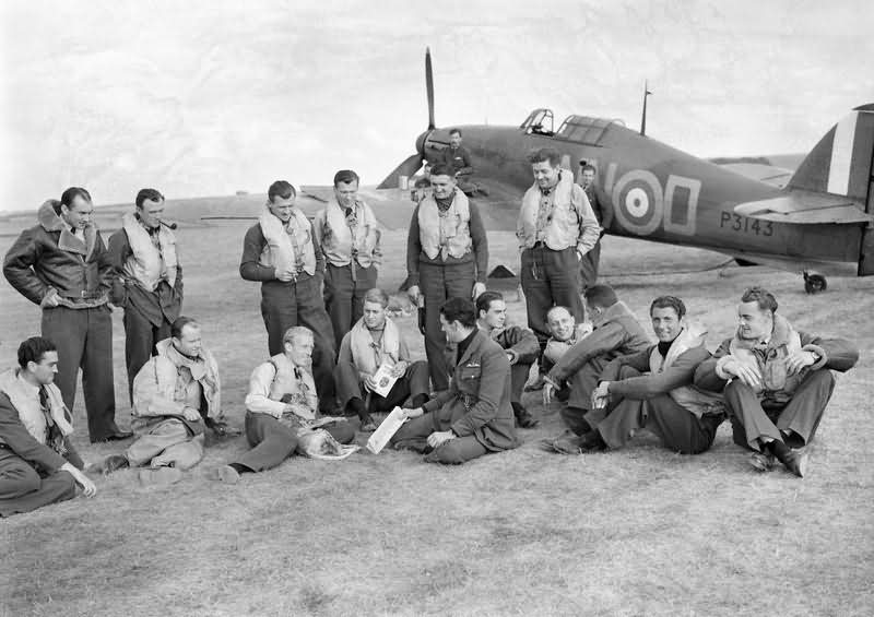 Czechoslovak pilots of No 310 Czechoslovak Squadron RAF Hurricane Mk I P3143, code NN-D Duxford