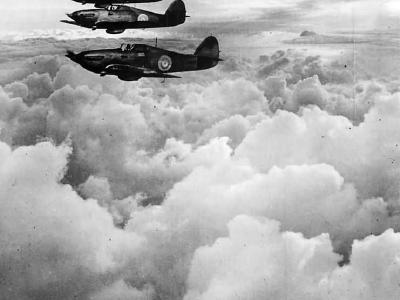 Formation of RAF Hurricane fighters on patrol on the Western Front 1940