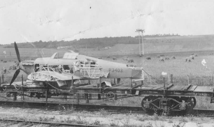 Hurricane Mk I P3403 on railroad flat car