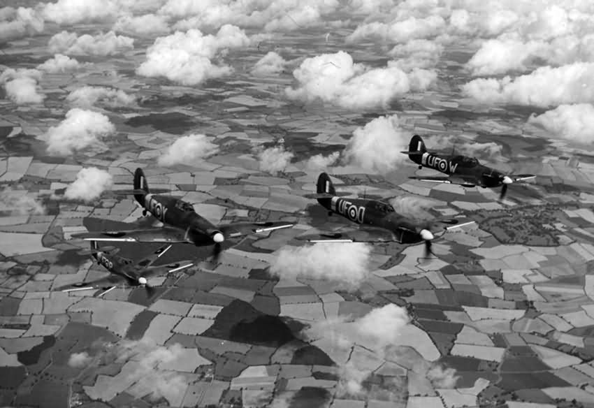 Hurricanes Mk IIB of No 601 Squadron B flight on patrol 1941