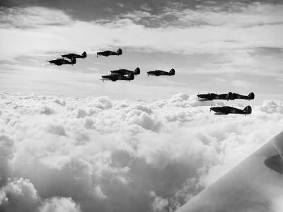 Hurricanes Mk I of No 85 Squadron RAF on patrol during the Battle of Britain