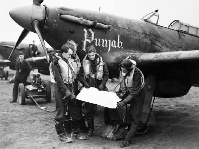 Pilots and Hurricanes of No 56 Punjab Squadron at Duxford 2 January 1942