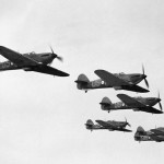 Hurricanes of No 56 Squadron in flight April 1940