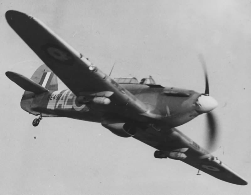 Hurricane IIE BE492 of No. 402 Squadron RCAF with 250lb bombs