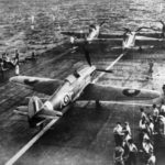 Sea Hurricane coded 7-F aboard aircraft carrier