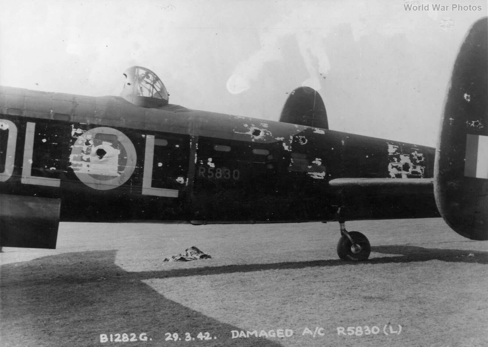 Manchester R5830 83 damaged by Flak
