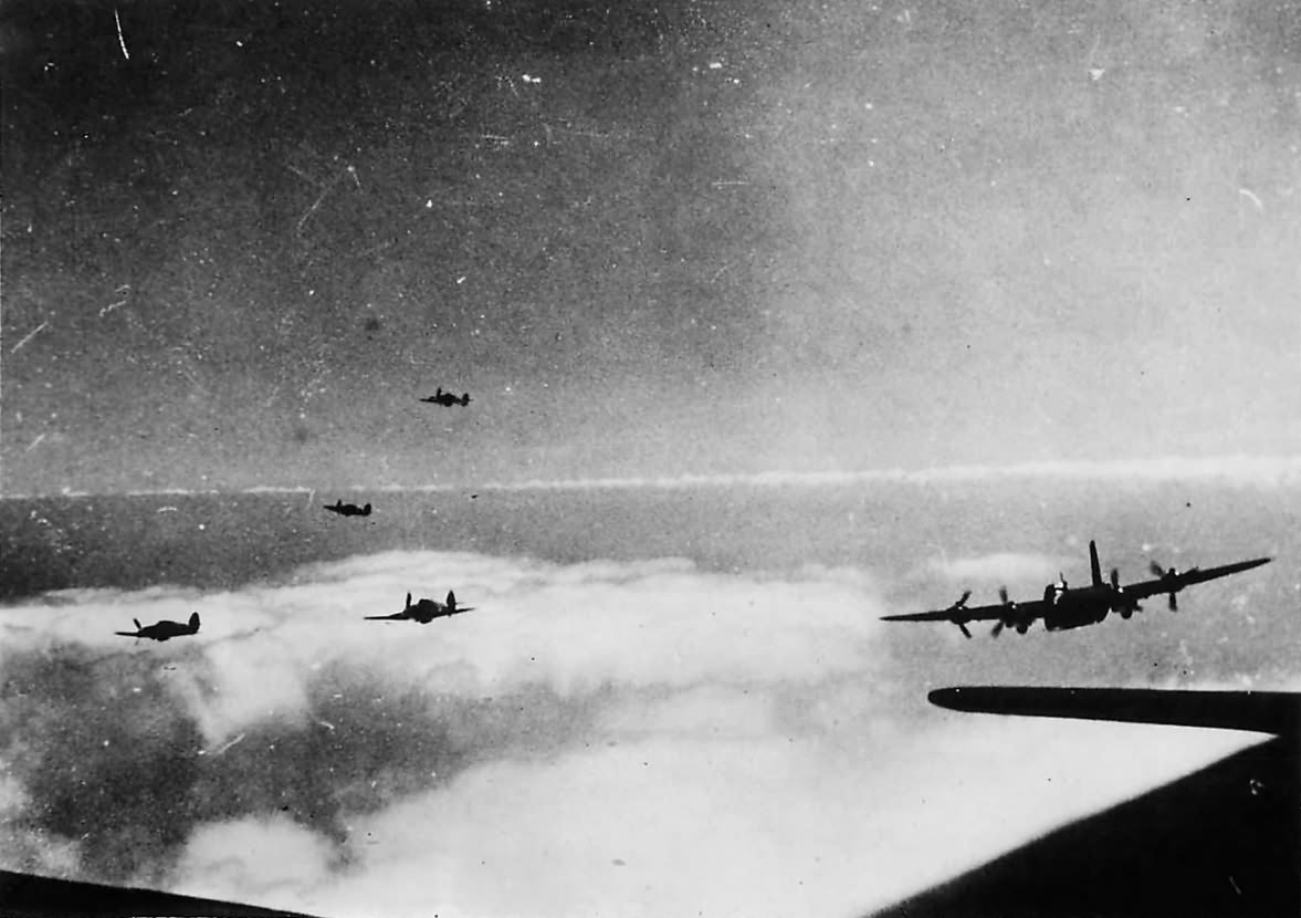 No. 15 Squadron RAF Stirlings Mk I and Hurricane escorts