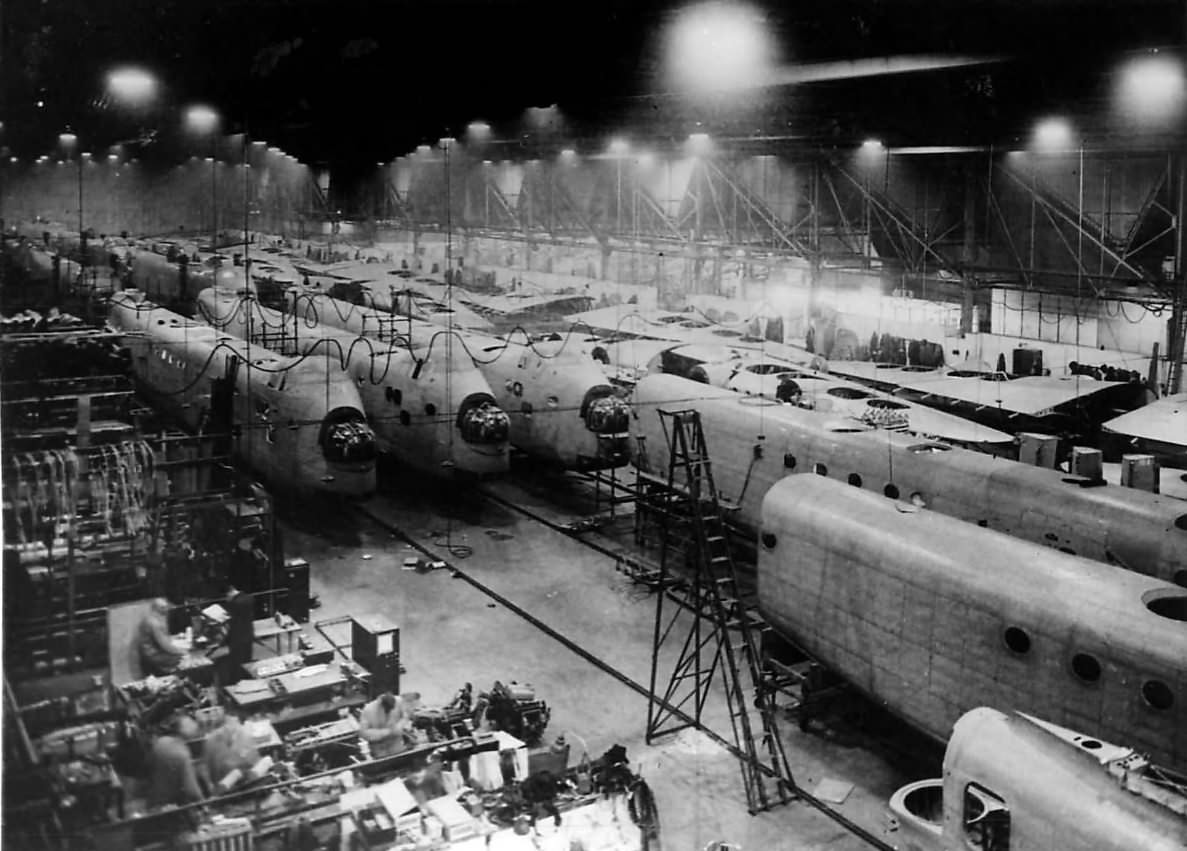 Stirling bombers on production line at factory in England 42