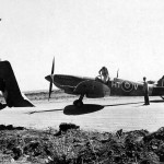 Spitfire Mk IX code HT-V of No. 154 Squadron at base in Corsica
