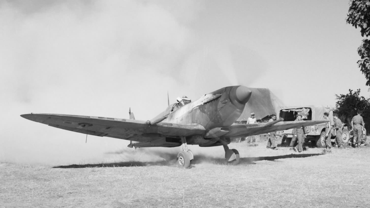 Spitfire Mk VIII of No. 155 Squadron RAF prior to take of at Tabingaung Burma