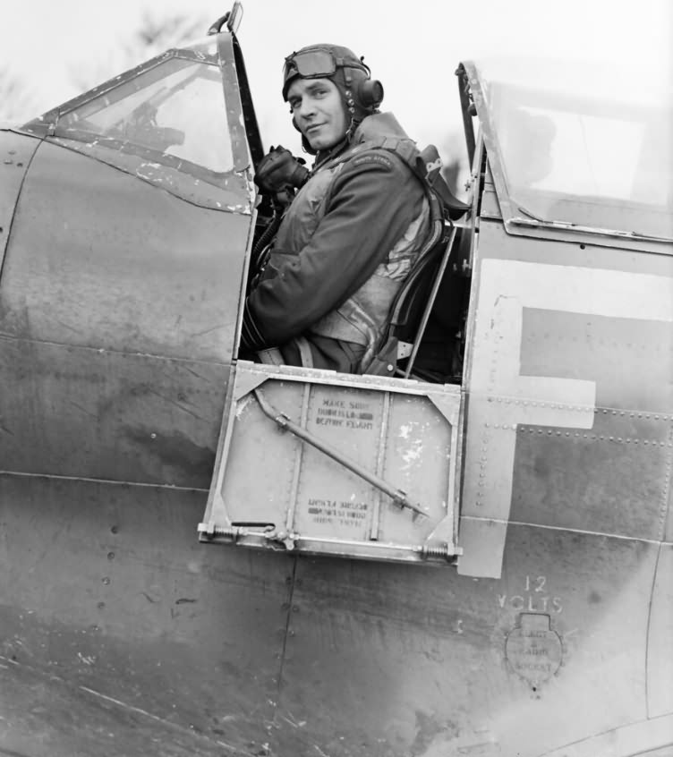 Group Captain A. G. Malan in the cockpit of his Spitfire