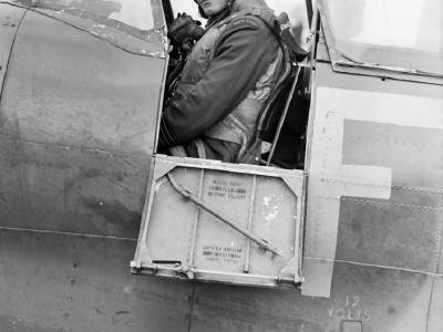 Group Captain A. G. Malan in the cockpit of his Spitfire