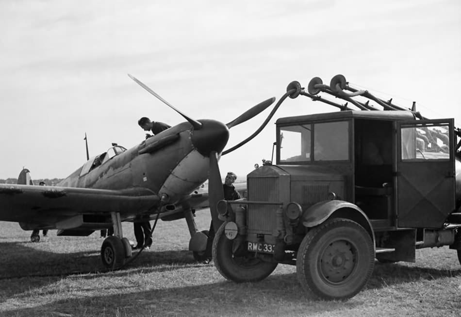 Refuelling a Spitfire of No 19 Squadron at Fowlmere during the Battle of Britain September 1940