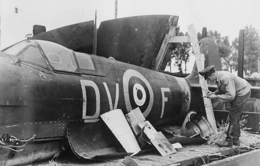 Wreck of Spitfire Mk Vb W3824 F of No. 129 Squadron